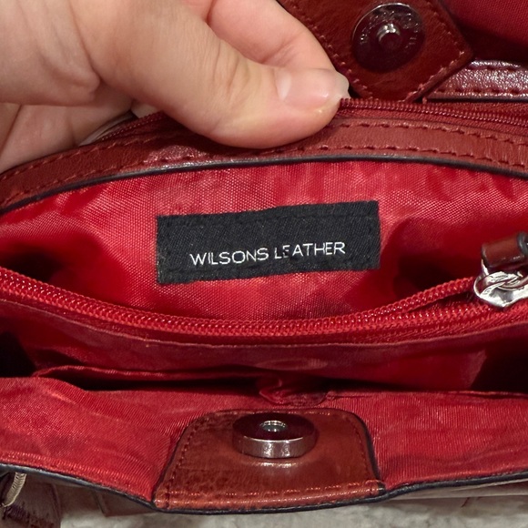 Wilsons Leather Roma Leather Push Lock Tote Handbag Dark Cherry Red Mahogany - Picture 2 of 15